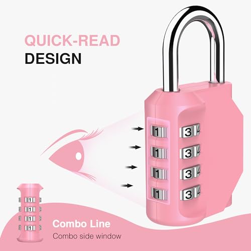 2 Pack Combination Lock Locker 4 Digits Combo Padlock Gym Rose Pink (2 Count)