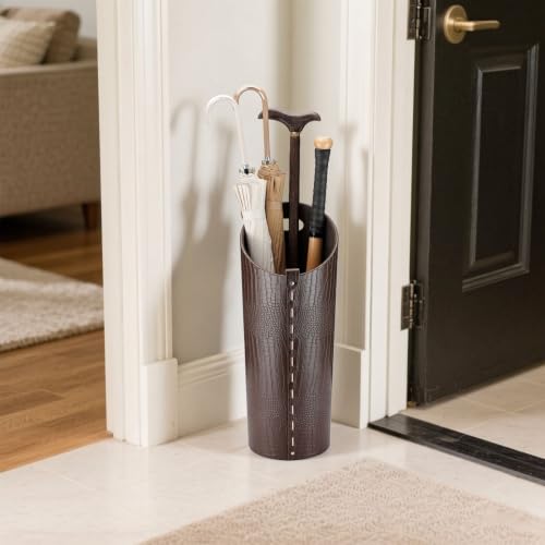 Faux Leather Umbrella Holder Indoor Umbrella Stand Rack for Entryway Tall Bucket That won't Fall Down Storage 10 Different Sizes of Canes Walking Sticks Toy Swords etc