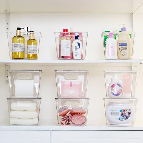 10 Pack Clear Stackable Storage Bins with Lids and Handles (10 Count)