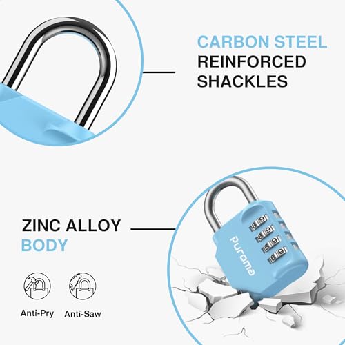 1 Pack Combination Lock Locker 4 Digits Combo Padlock Gym Sky Blue