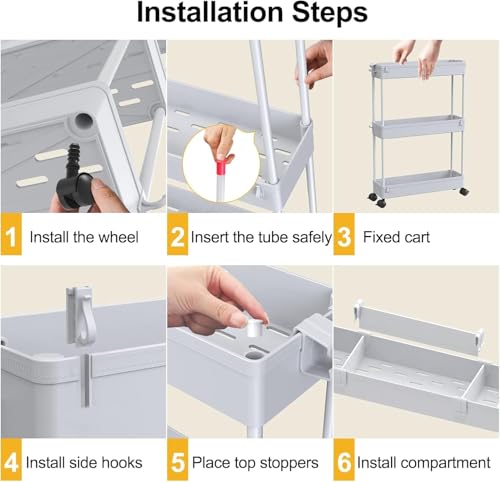 2 piece Set Slim Storage Cart 3 Tier (2 Count)
