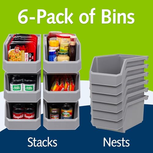 Large Stackable Plastic Storage Bins (6 Count)