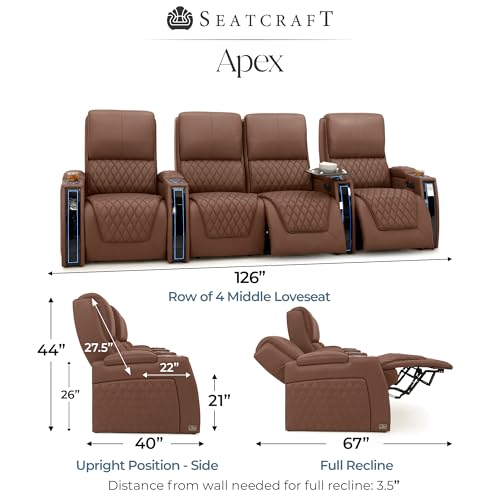 Apex Home Theater Seating Tobacco Row of 4 Middle Loveseat