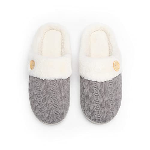 Womens Slipper Warm Comfy Memory Foam House Slippers Knitted Shoes Faux Fur Lined Anti