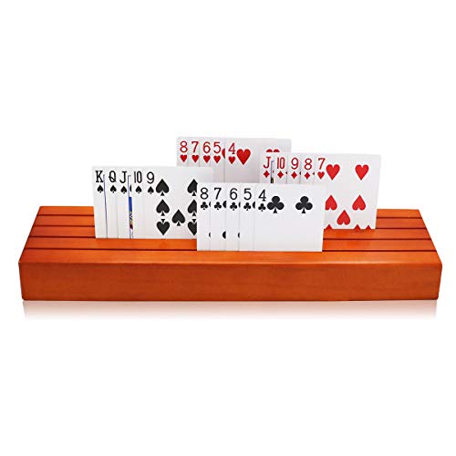 Wooden Playing Card Holder Set of 2 Solid Card Tray Rack Organizer for Kids Seniors Adults