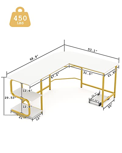 Reversible L Shaped Desk with Shelves