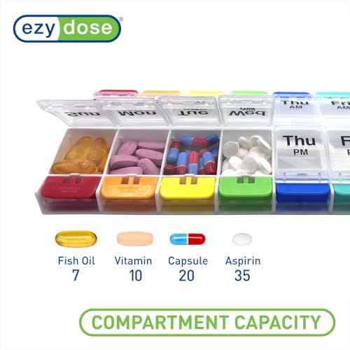 Weekly (7-Day) AM/PM Pill Organizer, X-Large Medicine Box, Rainbow