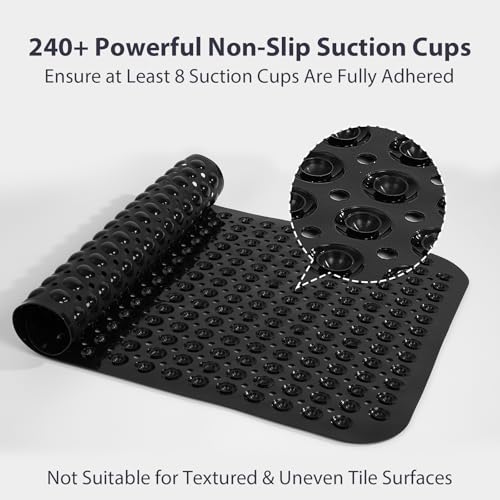 Large Shower Mat Bathtub Mat Bath Mat Non Slip Black 21.5"x33.5"
