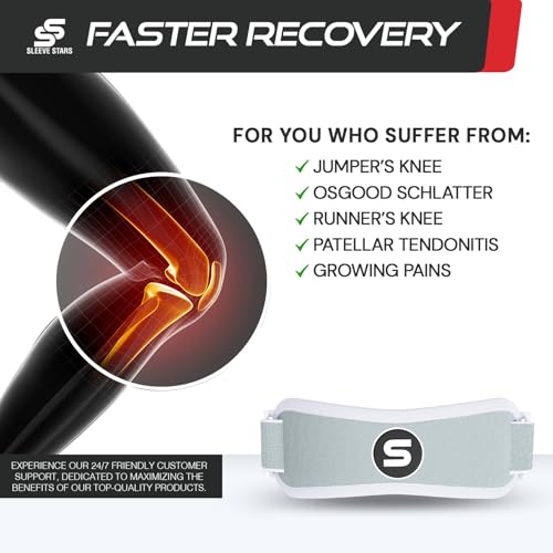 Sleeve Stars Swedish Brand Patellar Tendon Support Strap for Women & Men Effective Osgood Schlatter Knee Brace Youth & Kids Knee Brace with 3 Adjustable Length fits 7"