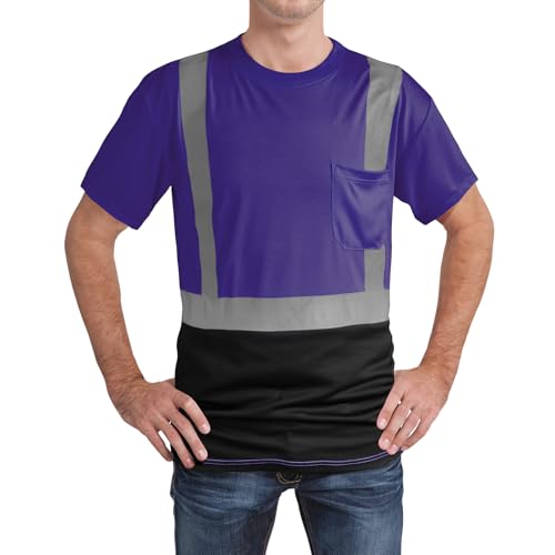 High Visibility Shirts Quick Dry Safety T Shirts with Reflective Strips and Pocket Short Sleeve Mesh Hi Vis Construction Work Class 2 Shirt for Men