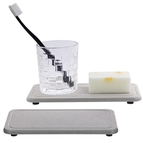 2Pcs Water Absorbent Diatomite Coasters Bathroom Sink Stone Trays (2 Count)