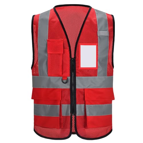 Red High Vis reflective Vest with Reflective Strips