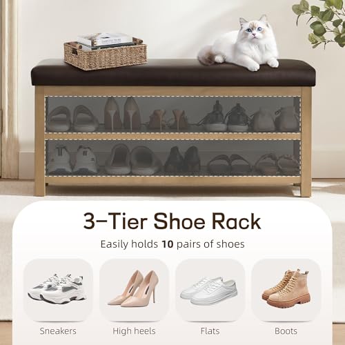 Shoe Rack Bench with Leather Cushion
