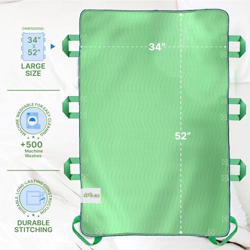 Absorbent Positioning Bed Pads with 8 Handles 34"x52"
