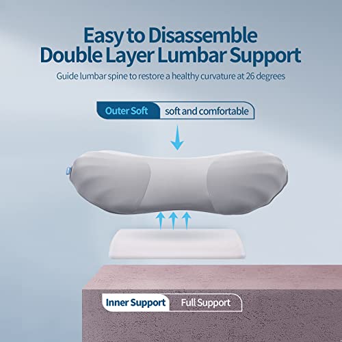 Adjustable Lumbar Support Pillow for Sleeping Memory Foam Back Support Pillow for Lower Back Pain Relief and Sleeping