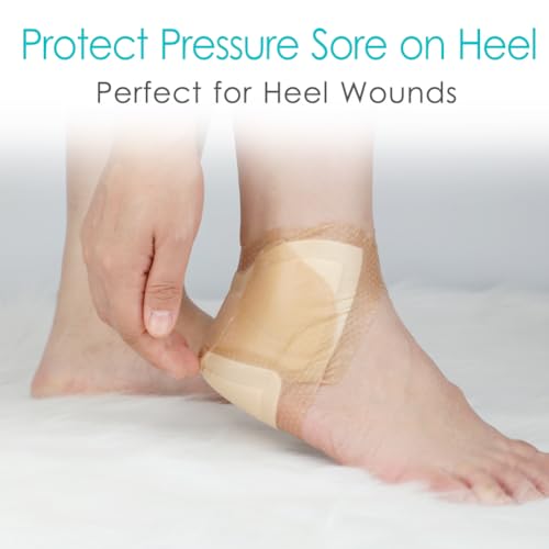 Heel Bordered Silicone Foam Dressing Waterproof Adhesive Sacral Bandages with Absorbent Padding for Elbow Wrist Foot Pressure Bed Sore Hip Knee Replacement Surgery 8.26"x8.26" 1 Pack