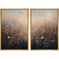 Framed Canvas Print Wall Art Forest and Lake Landscape Vintage Nature Scenery Illustrations Modern Art Decorative Bohemian Chic for Living Room (2 Count)