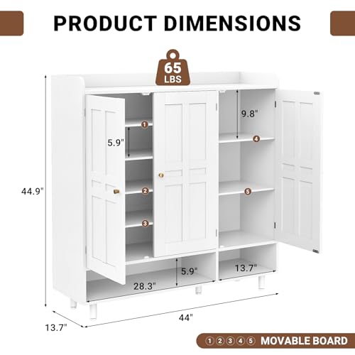 Shoe Cabinet with 3 Doors and Adjustable Shelves