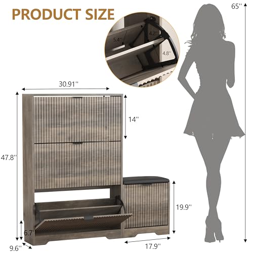 Shoe Cabinet Storage for Entryway with Flip Drawer & Bench