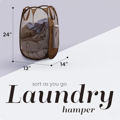 Collapsible Mesh Pop Up Laundry Hamper with Side Pocket