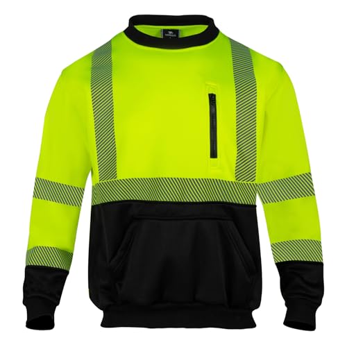 Hi Vis Safety Sweatshirts for Men Reflective ANSI Class 3 High Visibility Construction Work Crew Sweatshirt No Hood