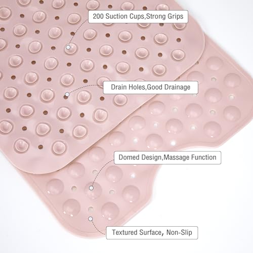 Extra Long Bathtub Mat Non Slip Bath Mat Pink 40"x16" Full Size