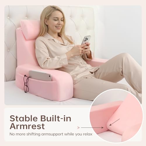 19" Reading Pillow for Bed with Firm Back Support & Big Pockets