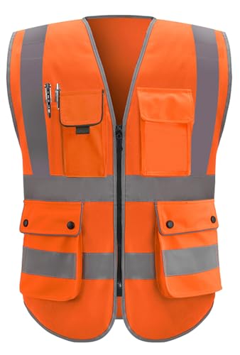 8 Pockets High Visibility Class 2 Reflective Safety Vest for Men & Women Meets ANSI Standards