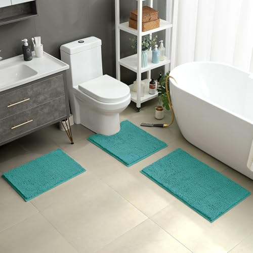 Teal Chenille Bathroom Rugs Set of 3 (3 Count)