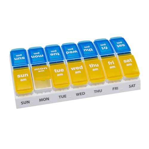 Weekly (7-Day) AM/PM Pill Organizer, Large Case, Blue/Yellow