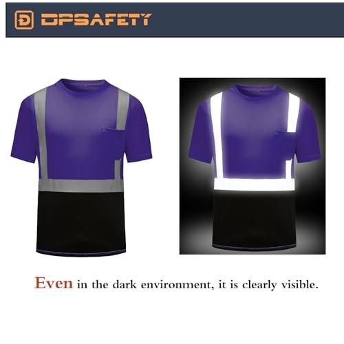 High Visibility Shirts Quick Dry Safety T Shirts with Reflective Strips and Pocket Short Sleeve Mesh Hi Vis Construction Work Class 2 Shirt for Men