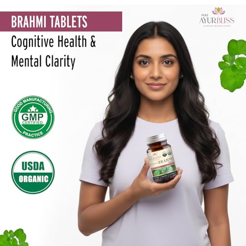 100% Organic Brahmi Tablets with Bacopa monnieri Extract (90 Count)