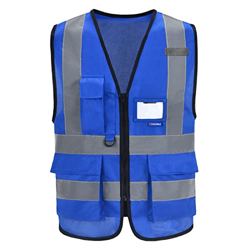 Big and tall Blue high vis Reflective Work Ves 7 Pockets