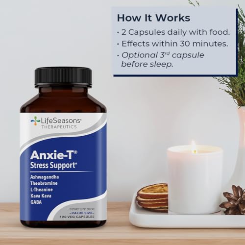 Anxie-T - Stress Relief Supplement - Supports Mood & Mental Focus - Feel Calm and Relaxed - Eases Tension & Nervousness - Ashwagandha, Kava Kava, GABA & L-Theanine - 120 Capsules (120 Count)