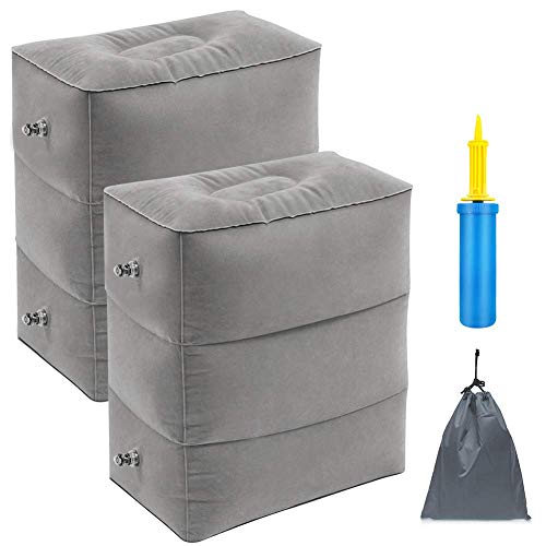 Inflatable Adjustable Travel Foot Rest Airplane Pillow Grey 2 Pack (2 Count)
