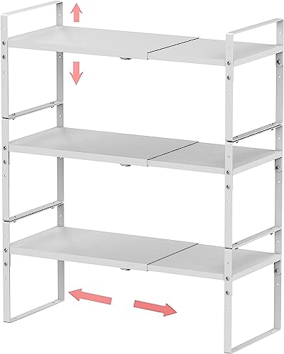 Expandable Stackable Spice Rack Cabinet Shelf Organizer in Cabinets Shelves Kitchen Cupboard Organization Stack up Racks Pantry Countertop Storage Medium (3 Count)