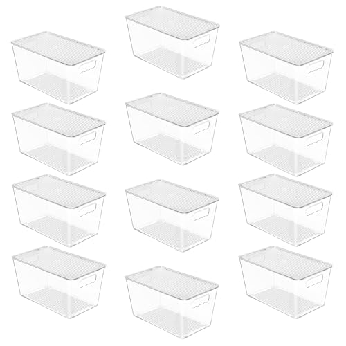 12 Pack Clear Stackable Storage Bins with Lids and Handles (12 Count)