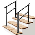 2-Pack 3-Step Stair Handrail 40"x36" Wrought Iron Porch Black