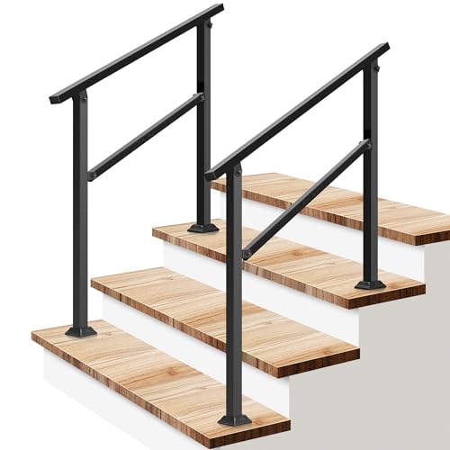 2-Pack 3-Step Stair Handrail 40"x36" Wrought Iron Porch Black