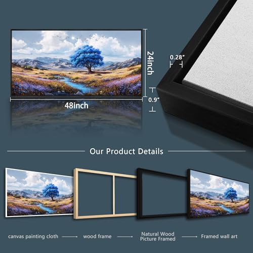 Framed Wall Art Rustic Modern Nature Wall Art Canvas Art Wall Decor Spring Scene Wall Art Decor Artwork Mountain Large Wall Art Prints for Room Living Room Bedroom Office Decor 24X48 inch