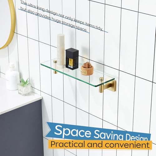 Wall Shelves Floating Shelf 16'' Stainless Steel Bathroom Hardware Tempered Glass Small Hanging Rack for Storage