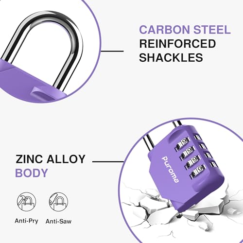 2 Pack Combination Lock Locker 4 Digits Combo Padlock Gym Purple (2 Count)