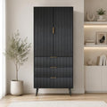 Fluted Tall Cabinet Kitchen Pantry with Adjustable Shelves