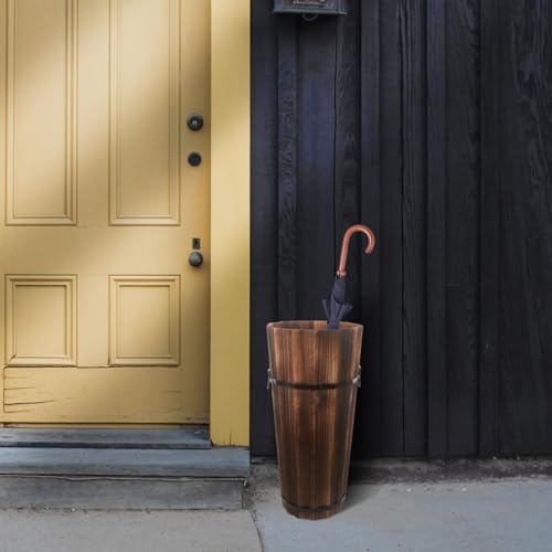Wood Umbrella Bucket Freestanding Umbrella Holder for Entryway Space