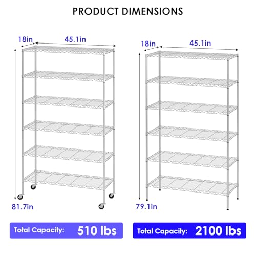 6 Tier Wire Shelf with Wheels