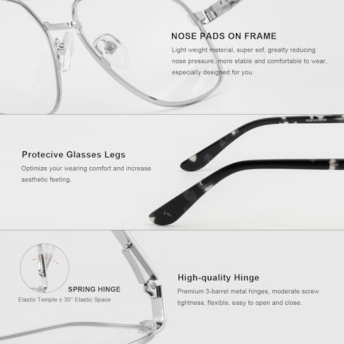 Reading Glasses for Men Square Double Bridge Light Blocking Computer Readers Spring Hinge Metal Frame Acetate Legs