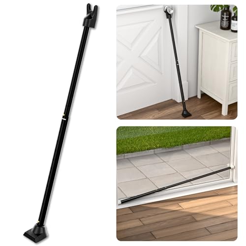 3-in-1 Door Security Bar, Security Door Stoppers & Door Barricade – Heavy Duty Adjustable Iron Security Lock Bar for Home Defense, Apartment & Travel Safety (1 Pack - Black)