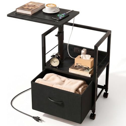 Swivel Lift Top Nightstand with Charging Station