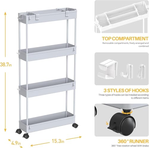 2 piece Set Slim Storage Cart 3 Tier (2 Count)