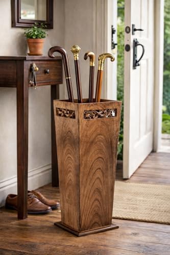 Antique Wooden Umbrella Stand & Walking Cane Holder for Home